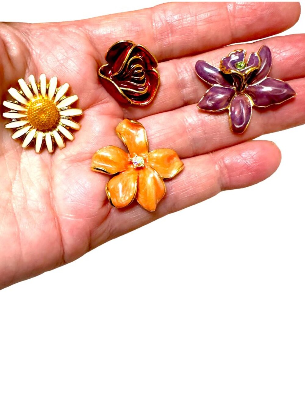 Joan Rivers Vintage Enamel Snap Button Covers Set Rhinestone Signed Floral Rare